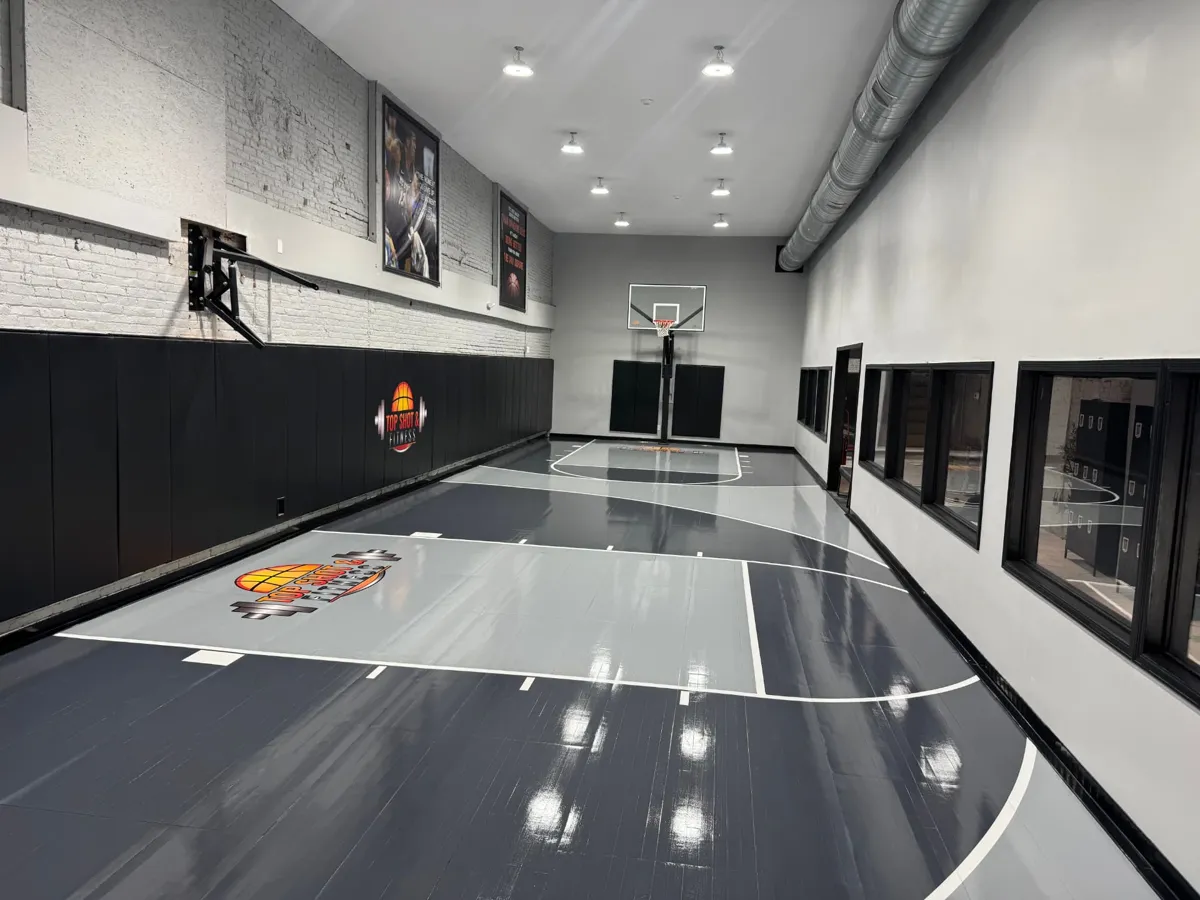 Second court with glass windows along the side